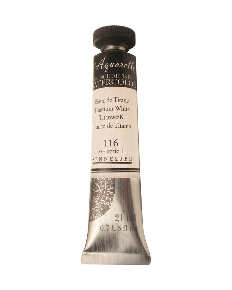 Sennelier Aquarelle French Artists Watercolour 21 ml Black/White/Grey (Titanium White) - Image 1