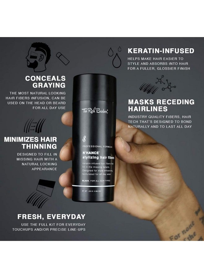 The Rich Barber N’Hance Hair Building Fibers, 3 Month Supply - Barber Hair Thickening Fibers, 25 Grams - Grey Hair Concealer Spray - Sharper Hairlines, Thicker Beard & Fuller Hairstyling (Dark Brown)  - Image 1