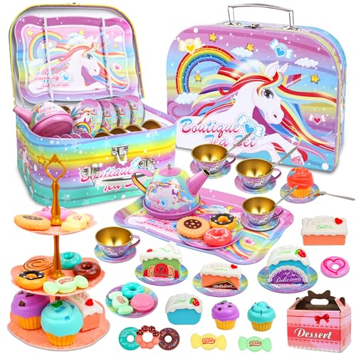SMILESSKIDDO 46pcs Princess Tea Party Set for Little Girls Kids Kitchen Pretend Play Toys Toddler Tea Party Sets for Girls 35 Gift for 3 4 5 6 GirlUnicron - Image 1