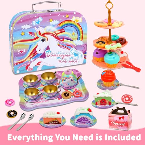 SMILESSKIDDO 46pcs Princess Tea Party Set for Little Girls Kids Kitchen Pretend Play Toys Toddler Tea Party Sets for Girls 35 Gift for 3 4 5 6 GirlUnicron - Image 5
