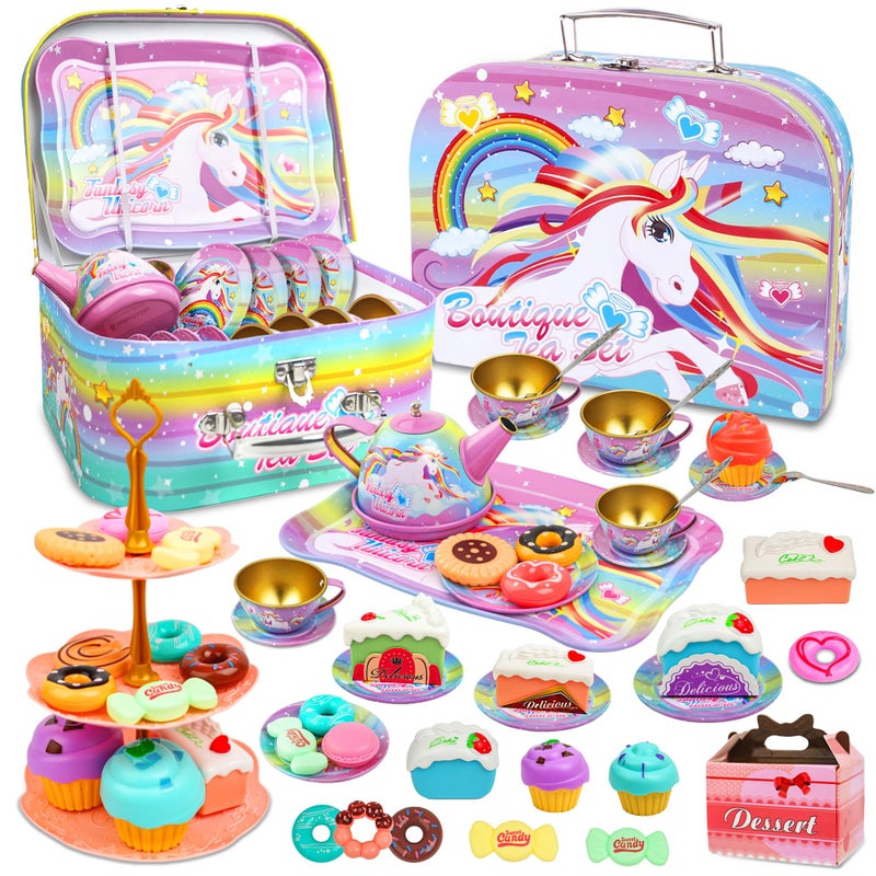 SMILESSKIDDO 46pcs Princess Tea Party Set for Little Girls Kids Kitchen Pretend Play Toys Toddler Tea Party Sets for Girls 35 Gift for 3 4 5 6 GirlUnicron - Image 3