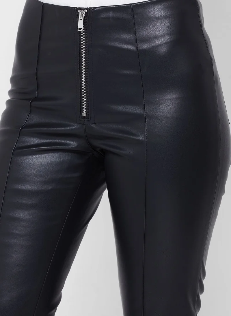 Topshop Tall Faux Leather Zip Front Pants
