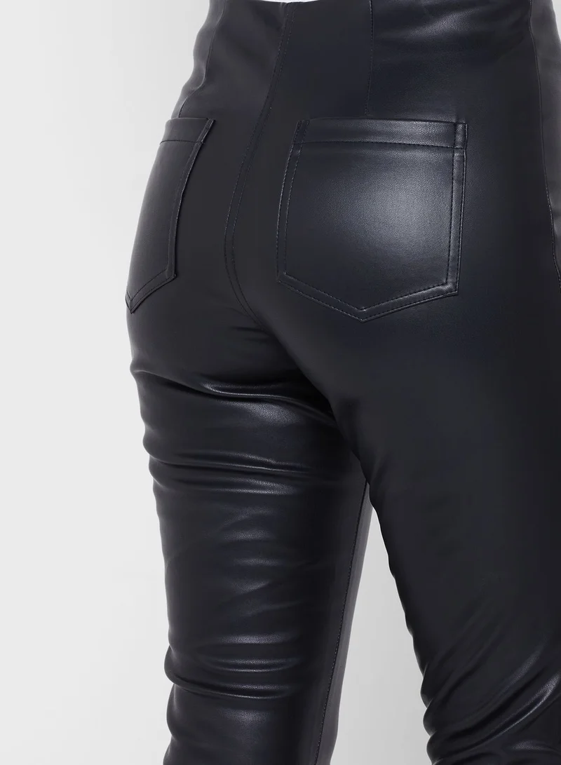 Topshop Tall Faux Leather Zip Front Pants