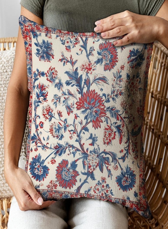 RBAFAO Bohemian Pillow Covers | Vintage Floral & Carpet Design | Double Sided Blue White Decorative Pillowcases for Couch, Bed | Indoor Outdoor Boho Home Decor (Red&White, 18x18inches) - Image 5