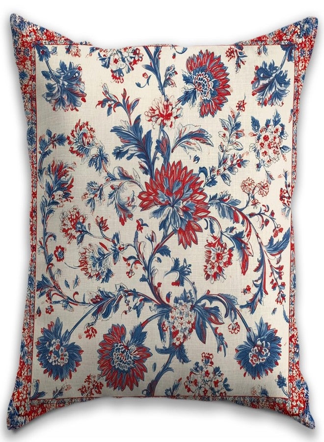 RBAFAO Bohemian Pillow Covers | Vintage Floral & Carpet Design | Double Sided Blue White Decorative Pillowcases for Couch, Bed | Indoor Outdoor Boho Home Decor (Red&White, 18x18inches) - Image 1
