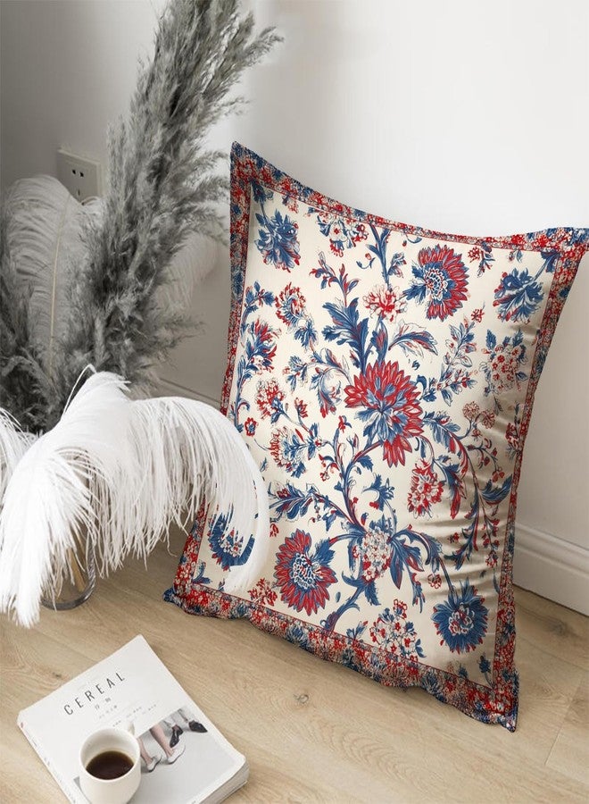 RBAFAO Bohemian Pillow Covers | Vintage Floral & Carpet Design | Double Sided Blue White Decorative Pillowcases for Couch, Bed | Indoor Outdoor Boho Home Decor (Red&White, 18x18inches) - Image 4