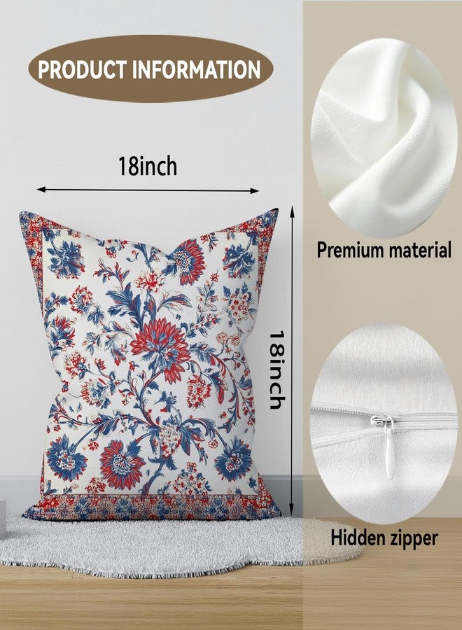 RBAFAO Bohemian Pillow Covers | Vintage Floral & Carpet Design | Double Sided Blue White Decorative Pillowcases for Couch, Bed | Indoor Outdoor Boho Home Decor (Red&White, 18x18inches) - Image 2
