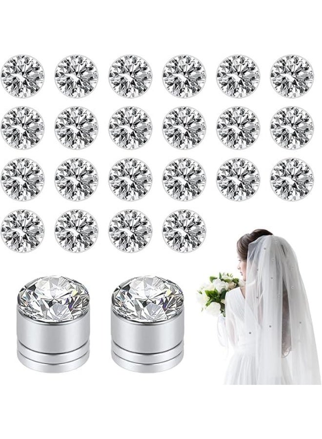 Luckam Magnetic Veil Weights Set, Elegant Rhinestone Wedding Dress Accessories, Shiny Crystal Hijab Magnets for Bridal Veils, Scarves & Clothes, Non-Slip Dress Weights for Weddings (24-Piece，Silver) - Image 1