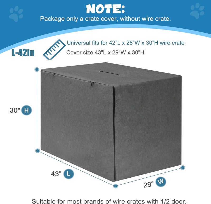 Deblue 42 inches Dog Crate Cover, Durable Windproof Pet Kennel Cover Universal Fit for 1 or 2 Doors Standard Wire Dog Crate (Grey) - Image 2