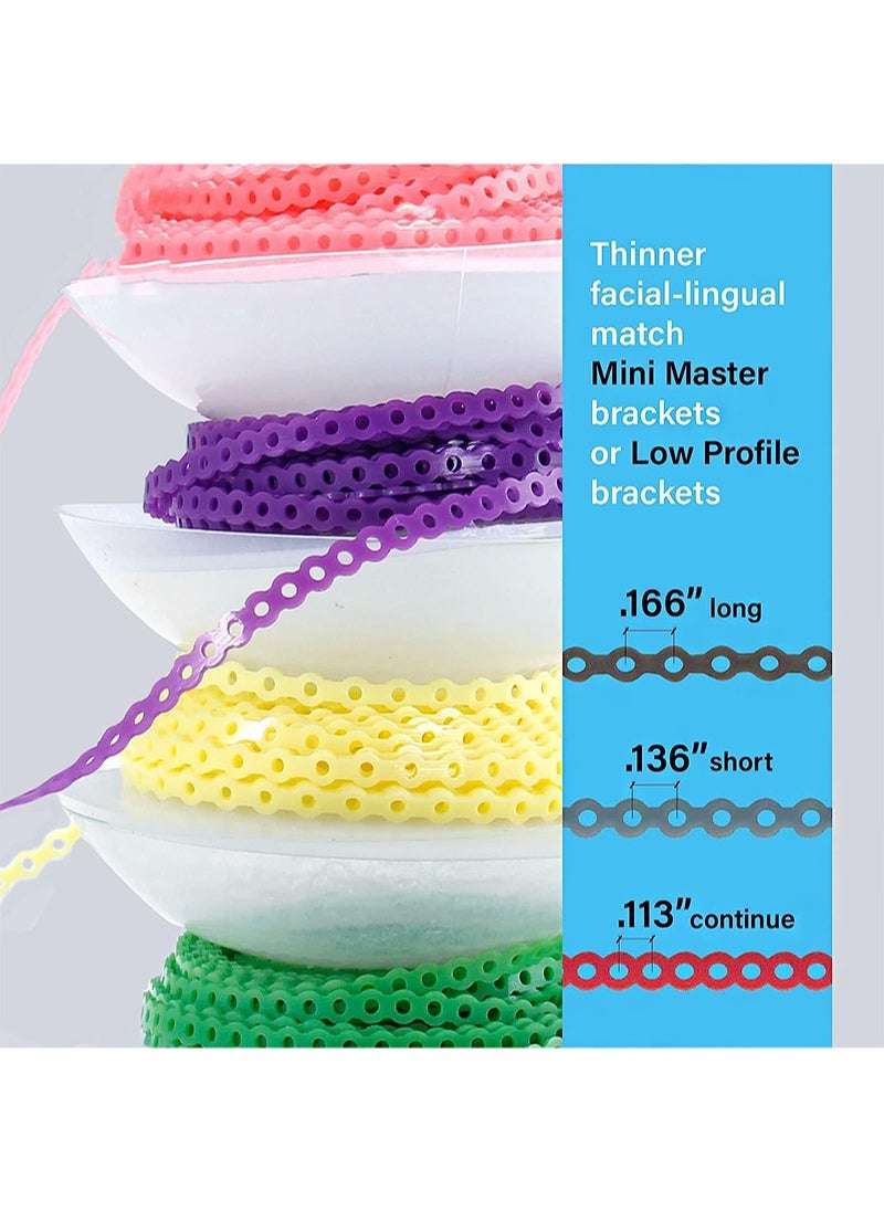 Apustim 40 Dental Orthodontic Ligatures Plus 1 Plate Of 2.28m Orthodontic Braces Rubber Chain Set，Dental Braces Rubber Orthodontic Ligature Ring，Elastic Super Strong Rubber Chain （Short，Transparent）  - Image 2