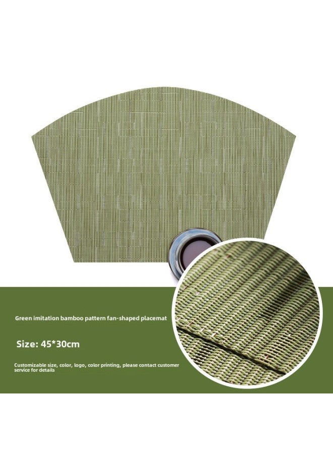 إسكدنيا مفرش طاولة مستديرة من مادة PVC مفرش طاولة تيسلين غربي من الخيزران بنمط منسوج بساط عازل للحرارة في الفندق، مفرش طاولة بالجملة-اللون: نمط الخيزران الأخضر.-المواصفات: على شكل مروحة 45*30 سم. - Image 1