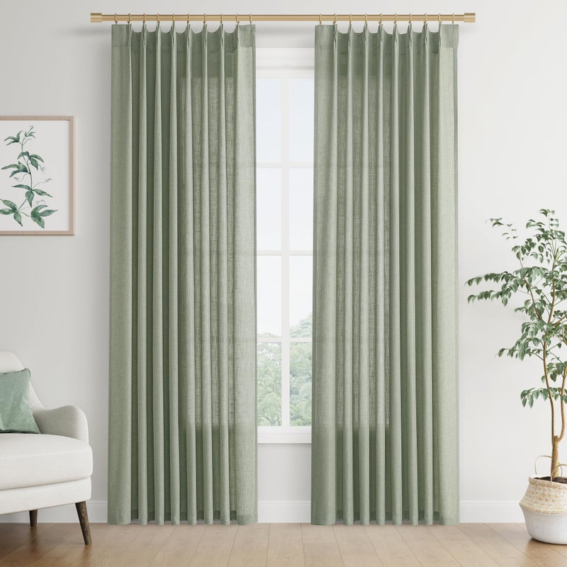 Joywell Linen Pinch Pleated Curtains 84 Inches Long Back Tab Window Drapes with Hooks Lightweight for Bedroom Living Room Patio Sliding Glass Door Privacy W50 x L84 Sage Green 2 Panels Set - Image 1