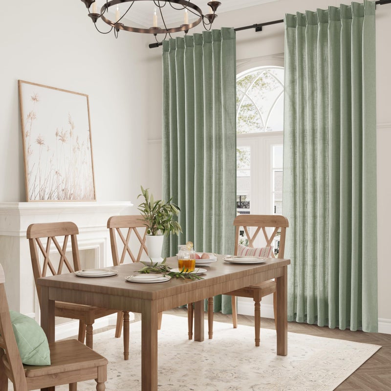 Joywell Linen Pinch Pleated Curtains 84 Inches Long Back Tab Window Drapes with Hooks Lightweight for Bedroom Living Room Patio Sliding Glass Door Privacy W50 x L84 Sage Green 2 Panels Set - Image 4