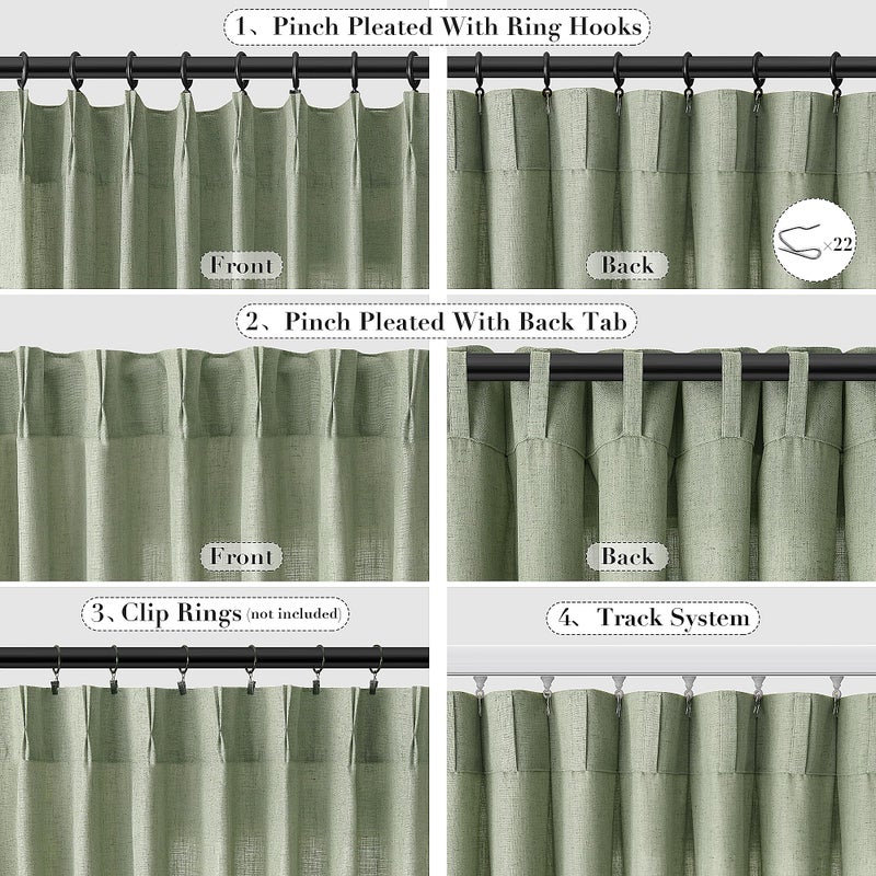 Joywell Linen Pinch Pleated Curtains 84 Inches Long Back Tab Window Drapes with Hooks Lightweight for Bedroom Living Room Patio Sliding Glass Door Privacy W50 x L84 Sage Green 2 Panels Set - Image 2