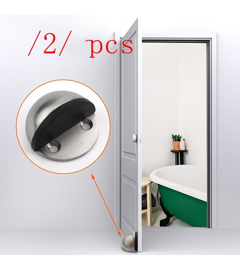 2pcs Modern Metal Door Stopper With Buffer Shock Absorbing Floor Mount - Image 1