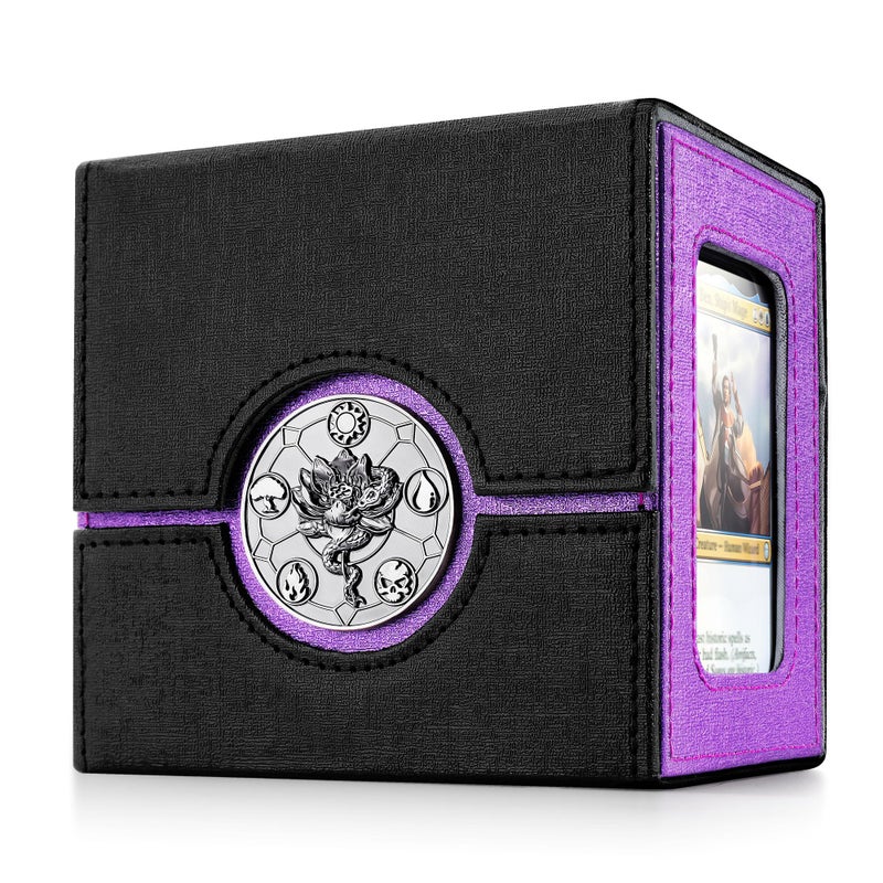Kabinka Commander Deck Box for MTG with Dice Tray Card Deck Box with Metal Emblem Hold 100 DoubleSleeved Cards for TCGPTCG Cards Storage Case with 35PT Magnetic Card Holder Black Purple Lotus - Image 2