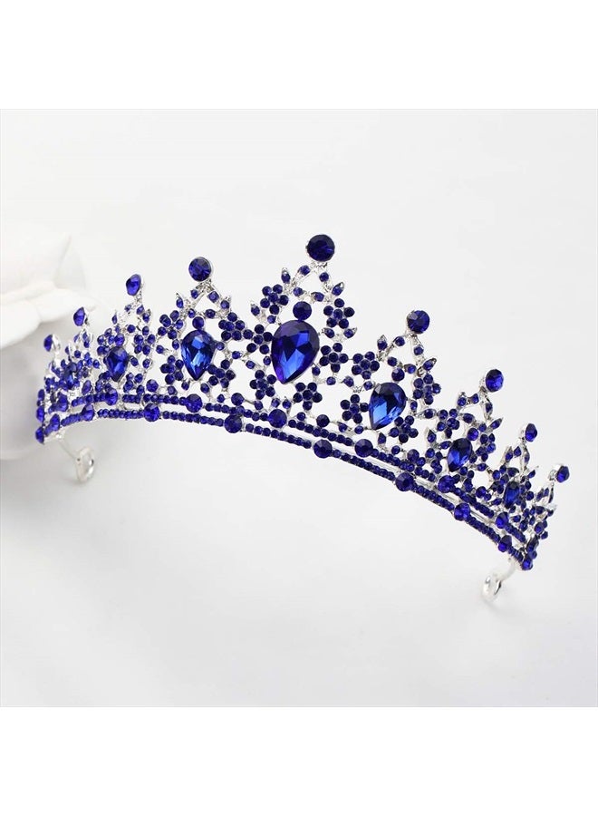 FORSEVEN Crystal Wedding Crown Queen Tiara Bride Crowns for Women Girls Rhinestone Decor Headband Hairband Princess Birthday Party Tiaras Bridal Hair Ornaments Wedding Supplies Accessories (Blue) - Image 3