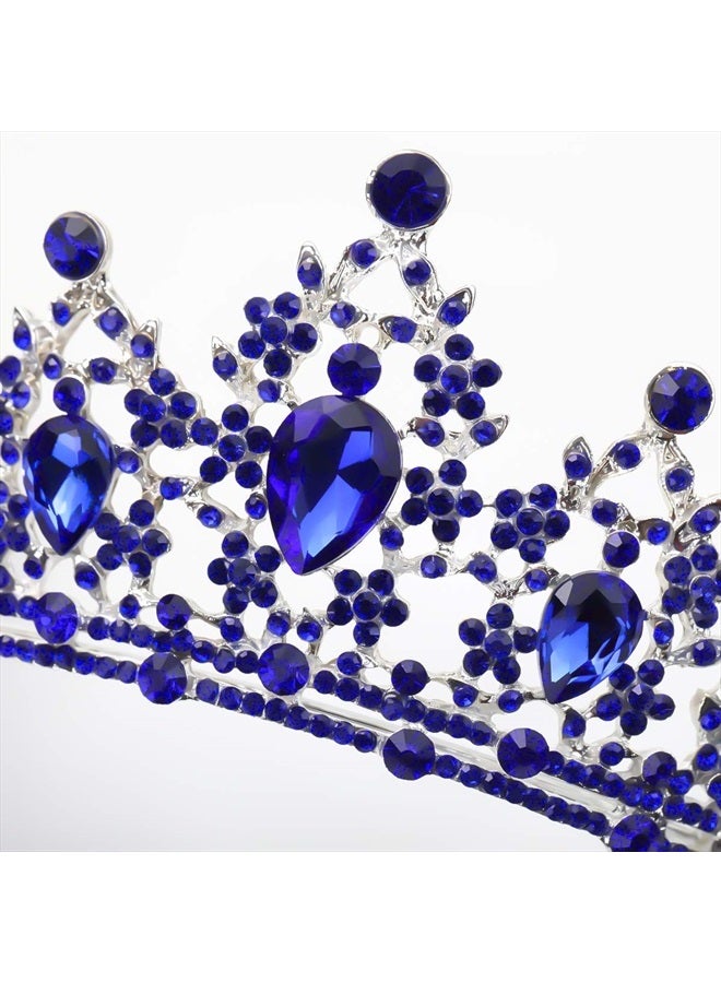 FORSEVEN Crystal Wedding Crown Queen Tiara Bride Crowns for Women Girls Rhinestone Decor Headband Hairband Princess Birthday Party Tiaras Bridal Hair Ornaments Wedding Supplies Accessories (Blue) - Image 5