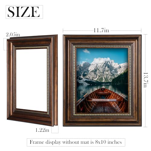 Fisnish 8x10 Picture Frame, Table Top or Wall Mount, Vintage Style 8 x 10 Photo Frame, Brown, 1 Pack - Image 4