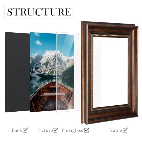 Fisnish 8x10 Picture Frame, Table Top or Wall Mount, Vintage Style 8 x 10 Photo Frame, Brown, 1 Pack - Image 3