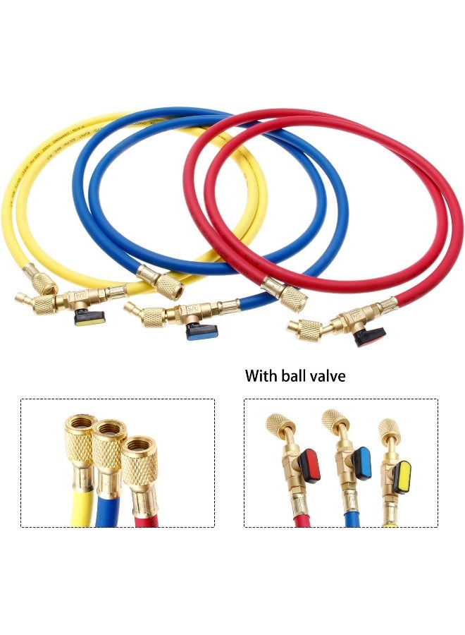 gohantee Refrigerant Charging Hose with Ball Valves HVAC Hoses 14 SAE R410A 800 PSI Fit for R134A R12 R22 R502 R404 Coolant Adding and Air Condition Maintenance 3Color 3 Pcs - Image 4