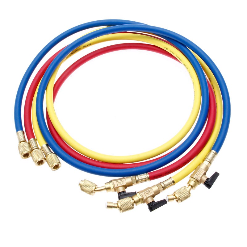 gohantee Refrigerant Charging Hose with Ball Valves HVAC Hoses 14 SAE R410A 800 PSI Fit for R134A R12 R22 R502 R404 Coolant Adding and Air Condition Maintenance 3Color 3 Pcs - Image 2