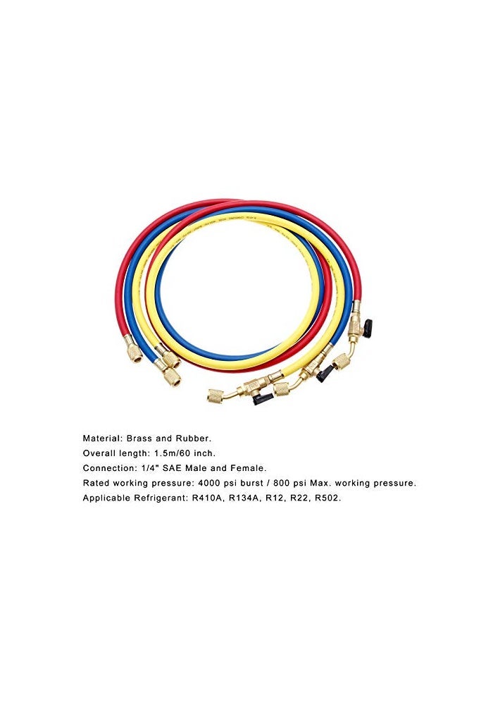 gohantee Refrigerant Charging Hose with Ball Valves HVAC Hoses 14 SAE R410A 800 PSI Fit for R134A R12 R22 R502 R404 Coolant Adding and Air Condition Maintenance 3Color 3 Pcs - Image 3