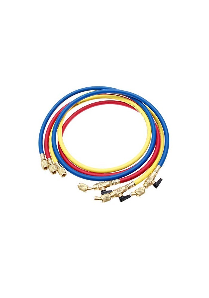 gohantee Refrigerant Charging Hose with Ball Valves HVAC Hoses 14 SAE R410A 800 PSI Fit for R134A R12 R22 R502 R404 Coolant Adding and Air Condition Maintenance 3Color 3 Pcs - Image 1