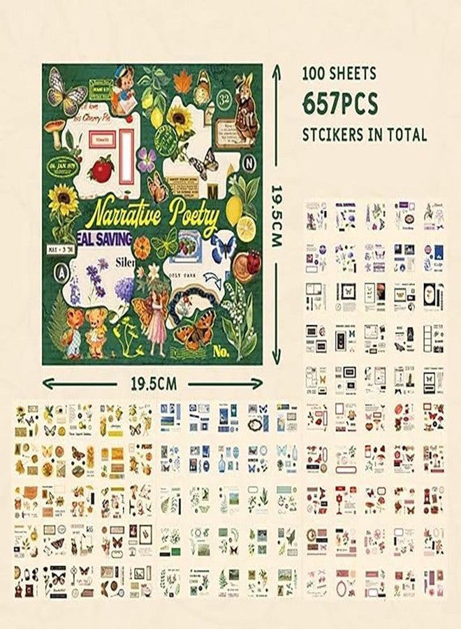 FAMOUS QUALITY Self Adhesive 640Pcs /100 Sheets, Vintage Nature Stickers, Retro Decorative Sticker's for Scrapbook, Sticker's for Project, Japanese Style Sticker Set, Journals, Scrapbooking - Image 5