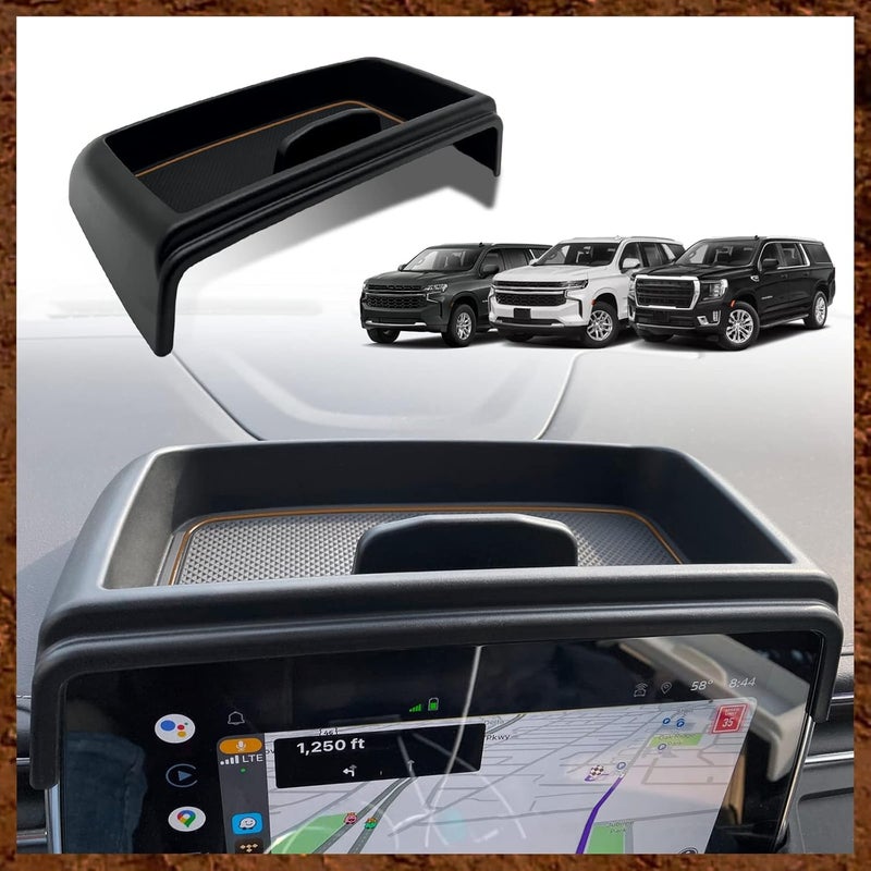 Muslogy عنصر تخزين لوحة القيادة من لسيارات GMC Yukon Tahoe Suburban للأعوام 2021-2024، يُوضع خلف صندوق تنظيم الشاشة، متوافق مع سيارات GMC Yukon Tahoe Suburban من طراز 2021 و2022 و2023 و2024، متوفر بلون بني. - Image 1