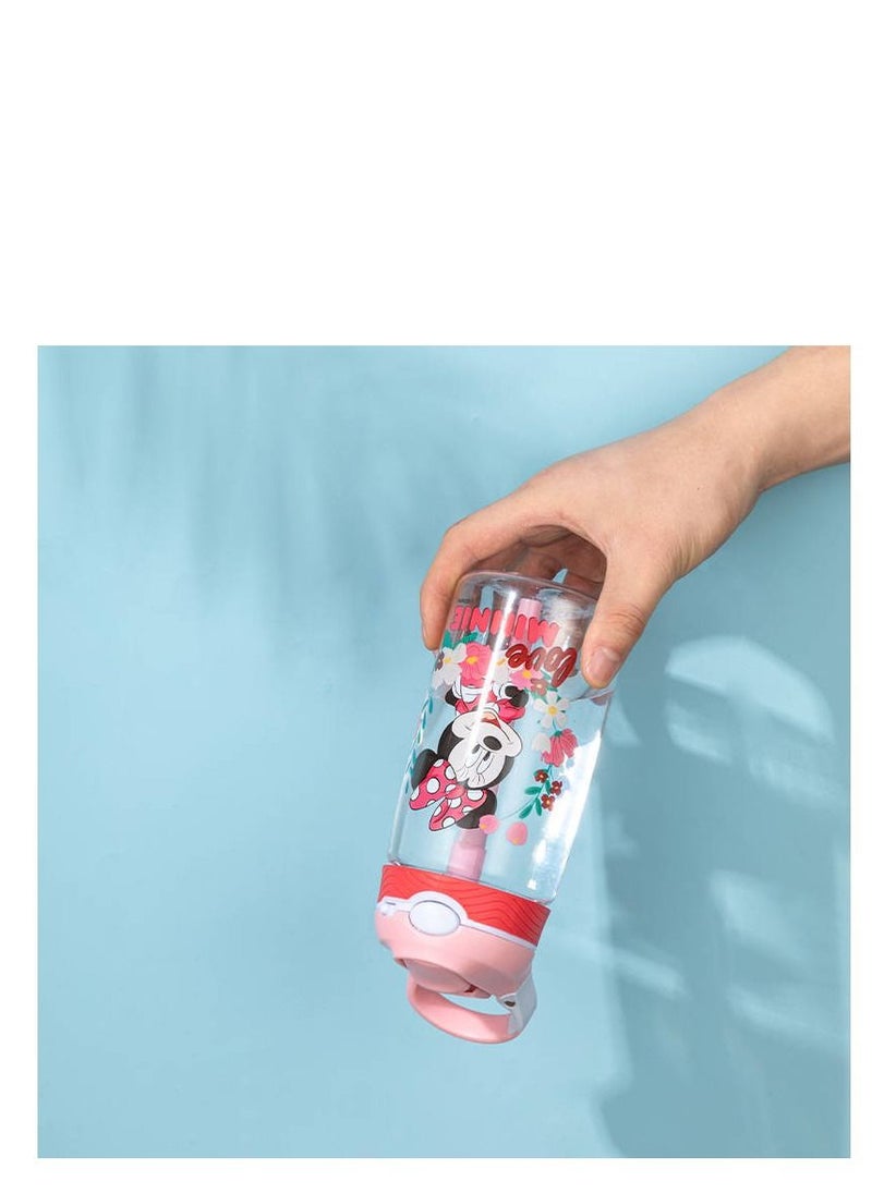 Y&D - Kids Water Bottle With Straw, 450ML Measurement Handle BPA-Free For School, Children's Suction Nozzle Plastic Scale Cup Portable Pop Up Cover Learning Drinking Straw - Image 1