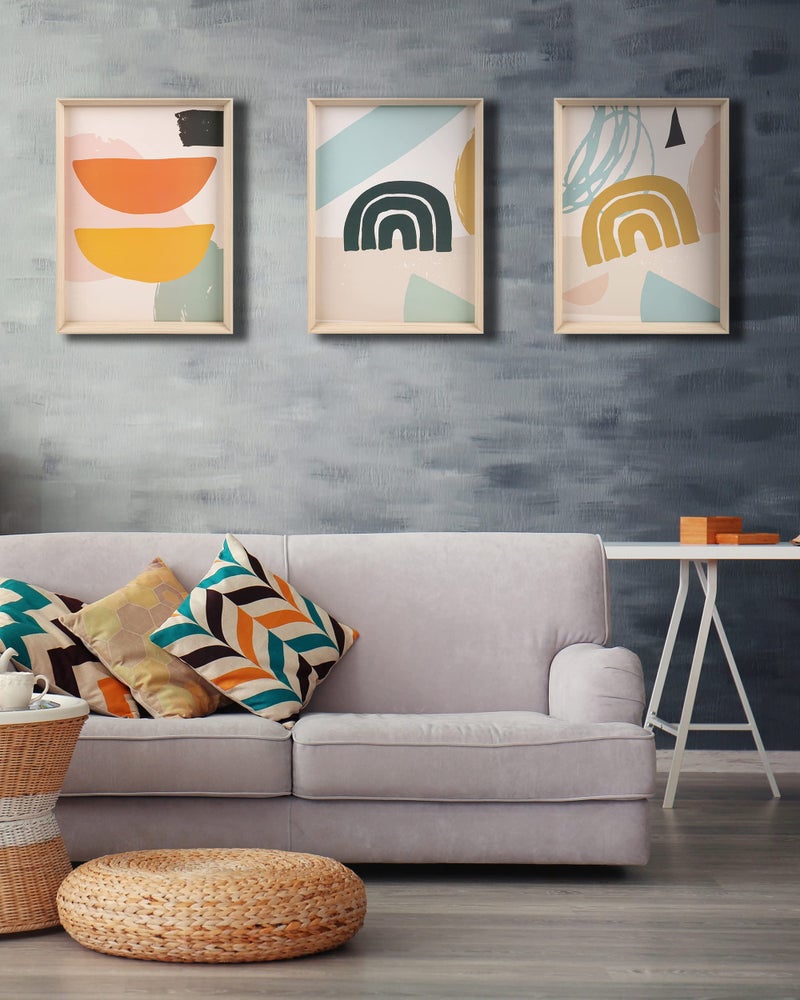 HesenDot Framed Boho Wall Art for Bedroom,Abstract Canvas Wall Decor,12x16IN Minimalist High Framed Wood Design Prints for Living Room,Bathroom Set of 3 - Image 3