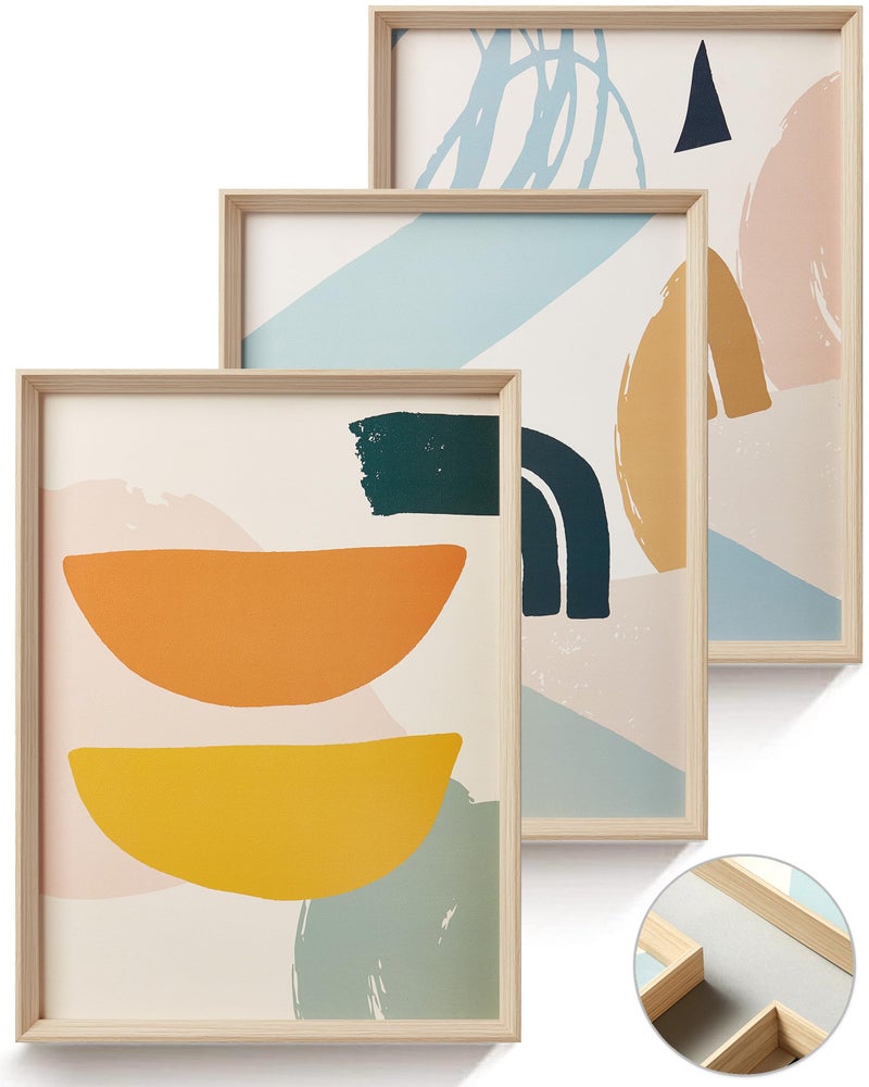 HesenDot Framed Boho Wall Art for Bedroom,Abstract Canvas Wall Decor,12x16IN Minimalist High Framed Wood Design Prints for Living Room,Bathroom Set of 3 - Image 1