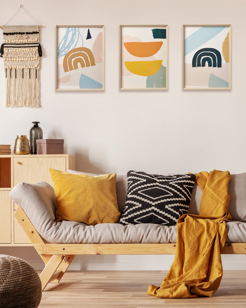 HesenDot Framed Boho Wall Art for Bedroom,Abstract Canvas Wall Decor,12x16IN Minimalist High Framed Wood Design Prints for Living Room,Bathroom Set of 3 - Image 4