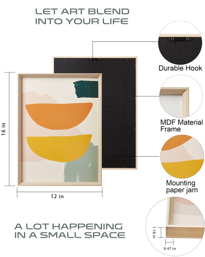 HesenDot Framed Boho Wall Art for Bedroom,Abstract Canvas Wall Decor,12x16IN Minimalist High Framed Wood Design Prints for Living Room,Bathroom Set of 3 - Image 5