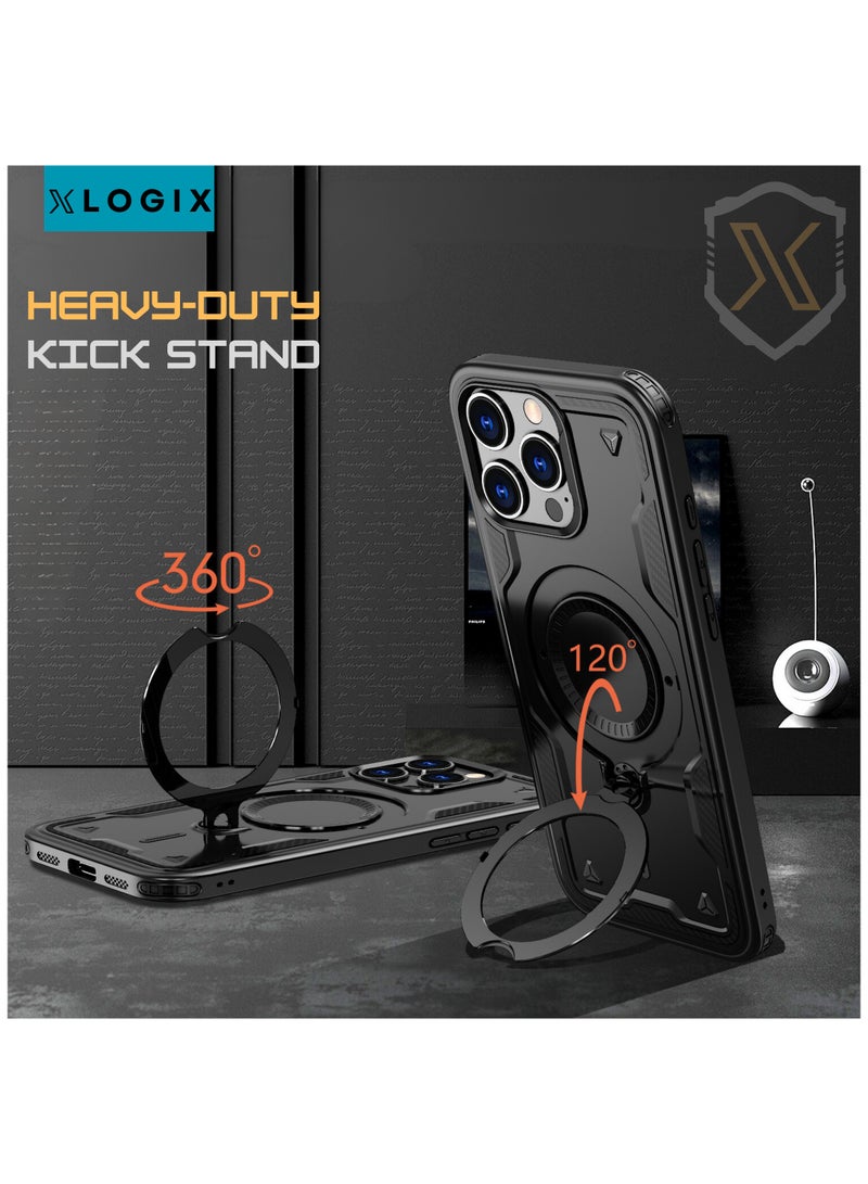 XLogiX for iPhone 16 Pro | Armoured Case with Built-in Kickstand | Heavy-Duty Protection | Shockproof | Slim Design | Compatible with MagSafe Accessories, ArmourX Series- BLACK - Image 4