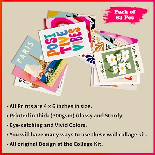 Twinster Glass Aesthetic Wall Stickers Collage Kit, Set of 63 Poster for Room Decoration,Home Décor Items, Self-Adhesive Wall Stickers Size: 4.0X6.0 Inches - Image 5