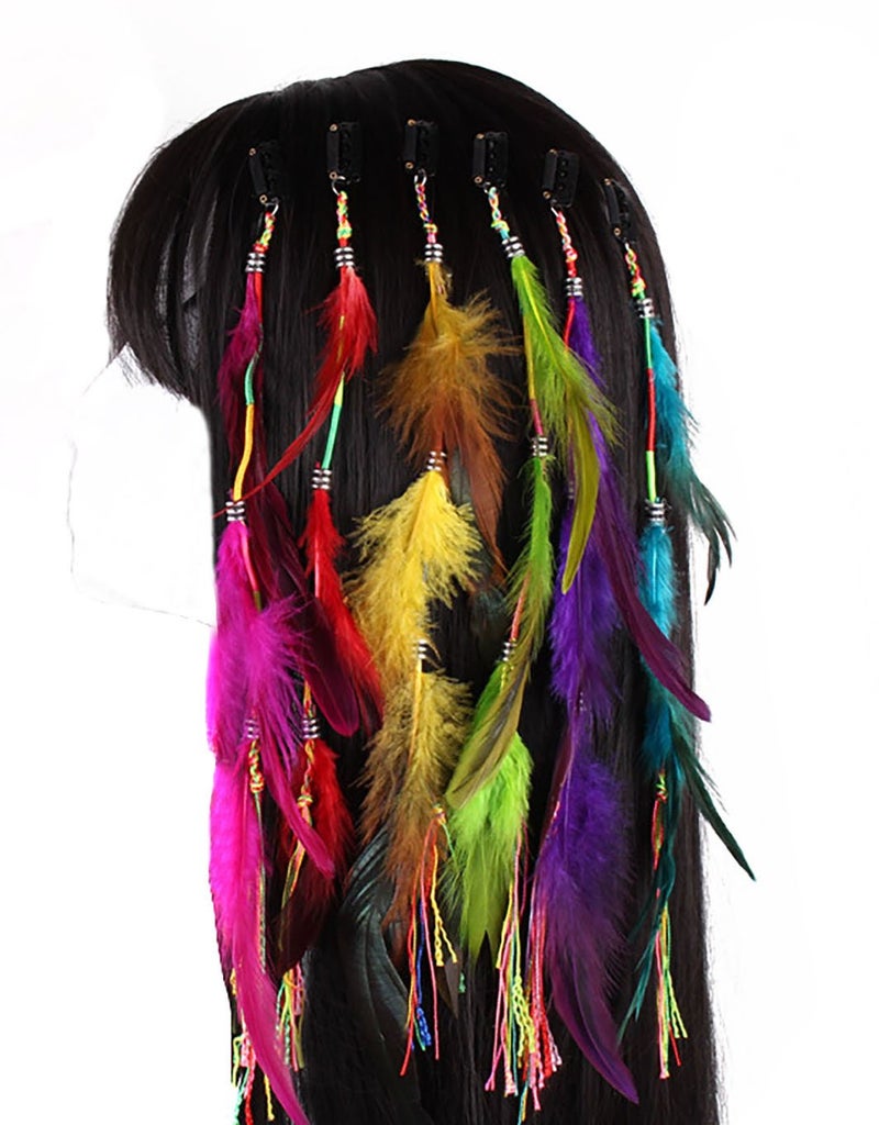 Fodattm Set of 6 Handmade Boho Hippie Hair Extensions with Feather Clip Comb Hairpin Headdress DIY Accessories for Women Lady - Image 3