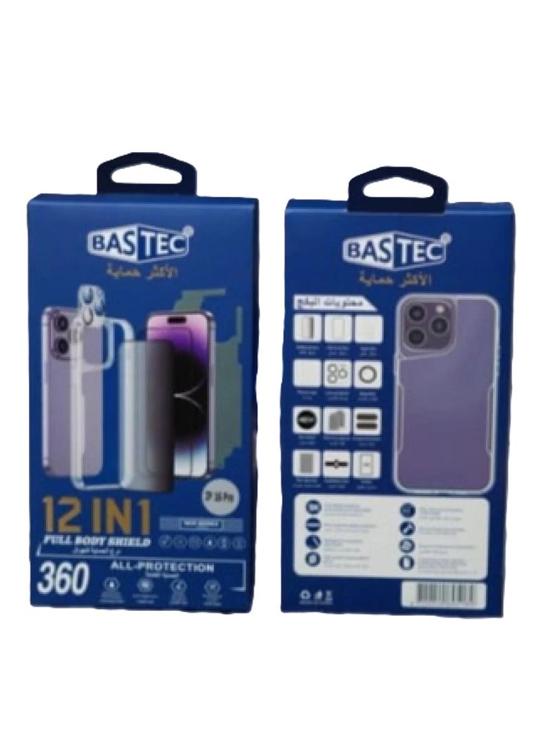 باس تيك بكج حماية ايفون 12 في 1  ايفون 16 برو  من باستك. شاشة حماية زجاج ضد الكسر والخدوش . شاشة حماية لقافة . كفر صلب شفاف , ستيكر خلفي . حماية عدسة الكاميرا و قطعة ماج سيف و مشبك حمايه ومناديل تنظيف - Image 2