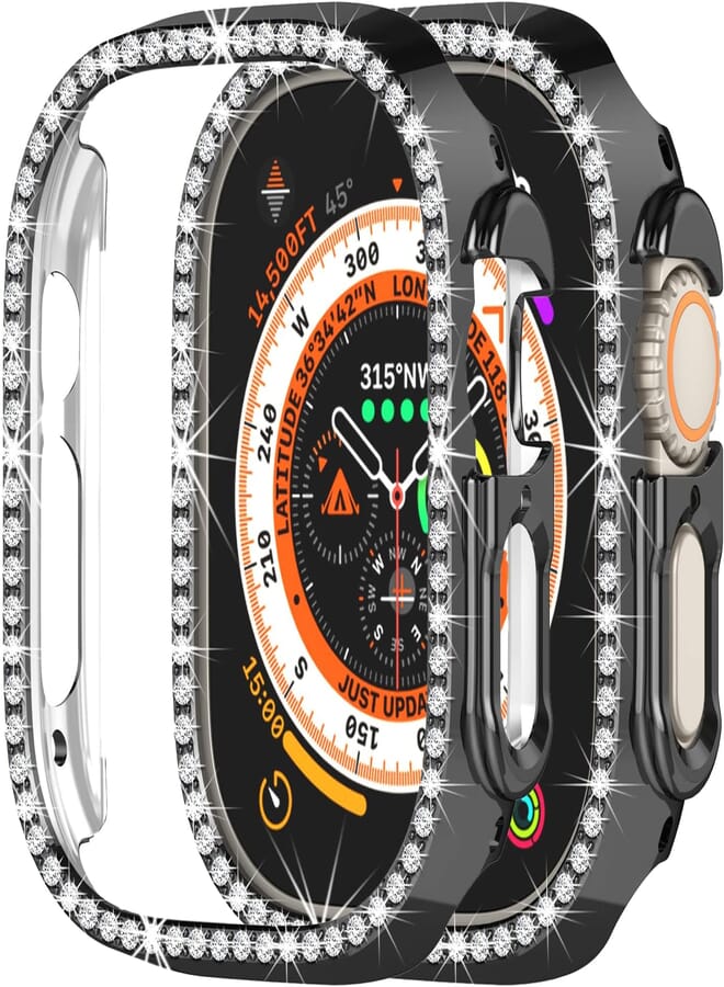 Yrzper Compatible with Apple Watch Ultra 49mm Bling Diamond Case PC Bumper Protective Cases Women Girls Crystal Shining Rhinestone Cases Smartwatch Accessories Case (Black)