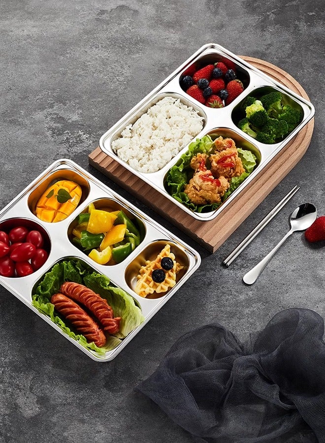 Morlife 304 Stainless Steel Divided Dinner Plate in Rectangular Section Food Tray 5 Sectional Dish Partitioned Food Serving Platter, 28*22*4 cm - Image 4