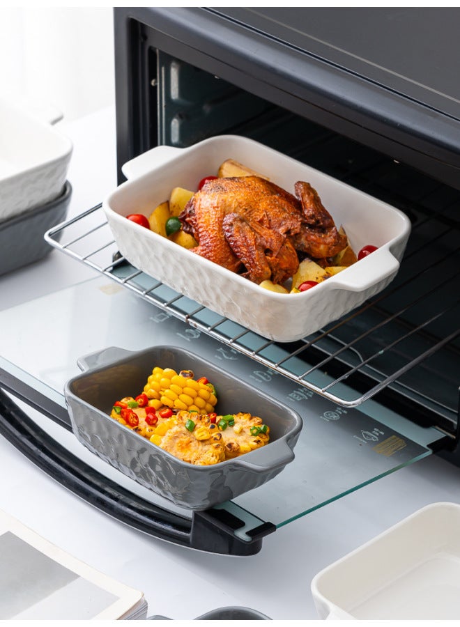 Binaural Ceramic Baking Plate Cheese Baked Rice Plate Rectangular Large Household Microwave Oven Special Baking Bowl-Specifications:8inch White-Capacity:See Description For Capacity  - Image 1