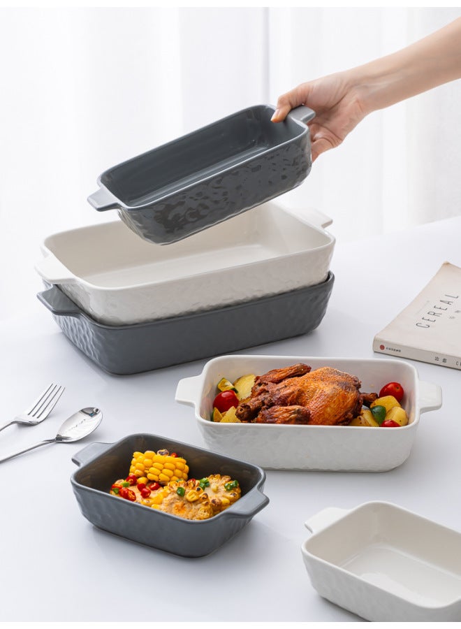 Binaural Ceramic Baking Plate Cheese Baked Rice Plate Rectangular Large Household Microwave Oven Special Baking Bowl-Specifications:8inch White-Capacity:See Description For Capacity  - Image 4