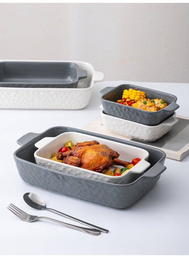 Binaural Ceramic Baking Plate Cheese Baked Rice Plate Rectangular Large Household Microwave Oven Special Baking Bowl-Specifications:8inch White-Capacity:See Description For Capacity  - Image 2