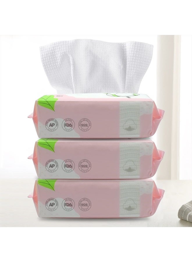 GothicBride Disposable Face Towel Dry Wipes, 100% Cotton Facial Tissue, Lint Free Facial Clean Towels, Super Absorbent Dry and Wet Use for Makeup Removing, Sensitive/Baby Skin (3 Pack-180 Count) - Image 1