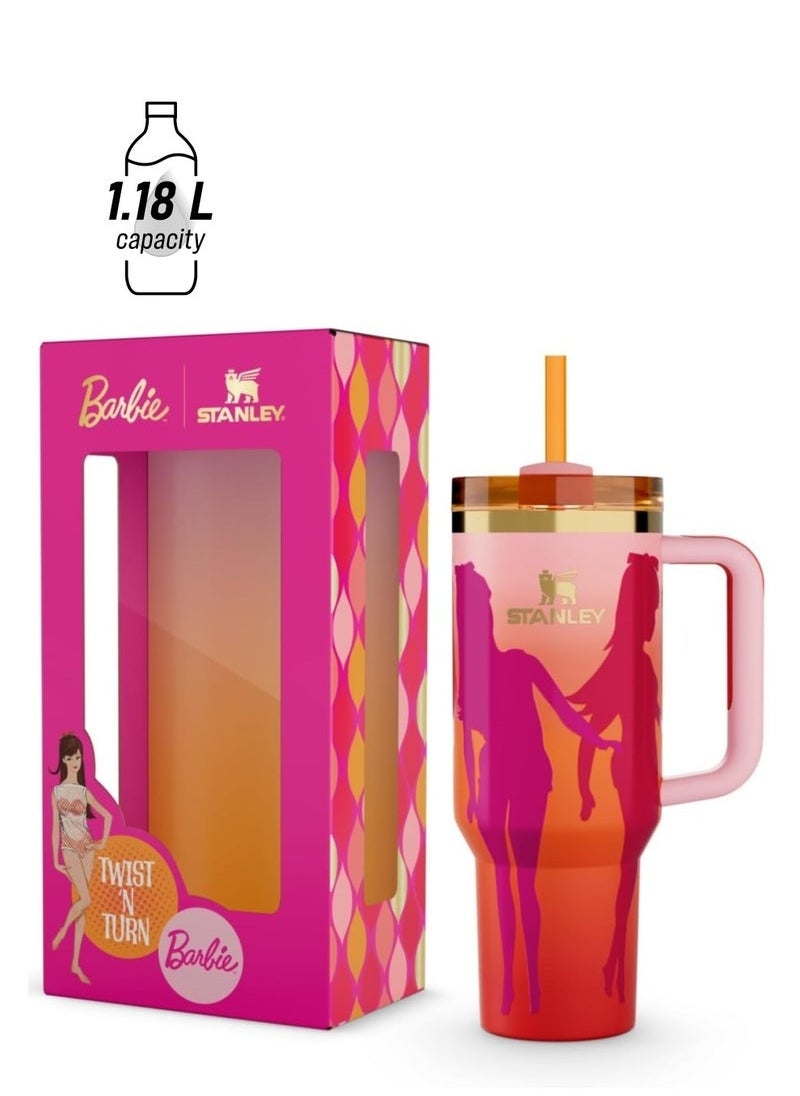 Barbie x Stanley ’60s Twist ’N Turn Quencher 40 OZ | Retro-Inspired Stainless Steel Tumbler with Reusable Straw, Leak-Resistant Lid & Handle | BPA-Free, Eco-Friendly, Double-Wall Insulated Travel Cup | Keeps Beverages Cold for 11 Hrs or Hot for 7 Hrs | Collector’s Edition Gift Packaging | Stylish Hydration for Lifestyle