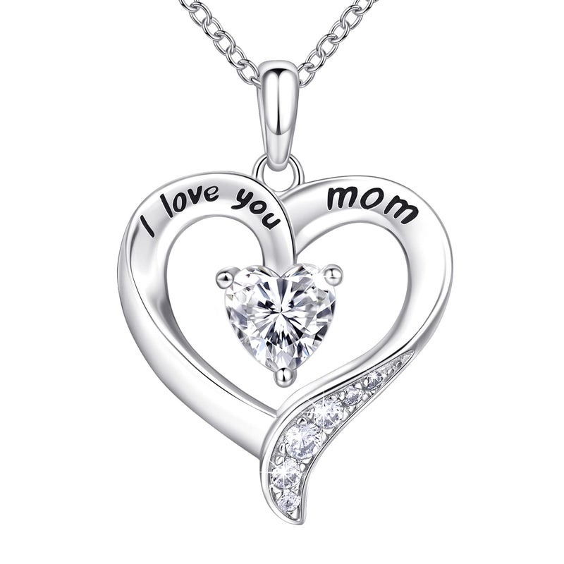 NINAMAID Mom Necklace 925 Sterling Silver Heart Necklaces for Women Engraved I Love You You Mom Gifts for Mom From Daughter - Image 1