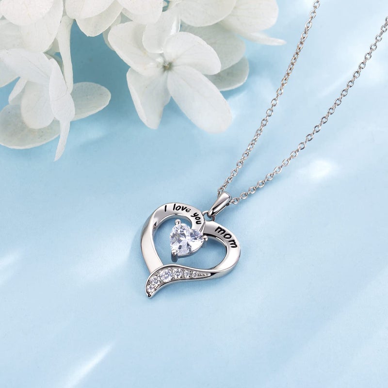 NINAMAID Mom Necklace 925 Sterling Silver Heart Necklaces for Women Engraved I Love You You Mom Gifts for Mom From Daughter - Image 5