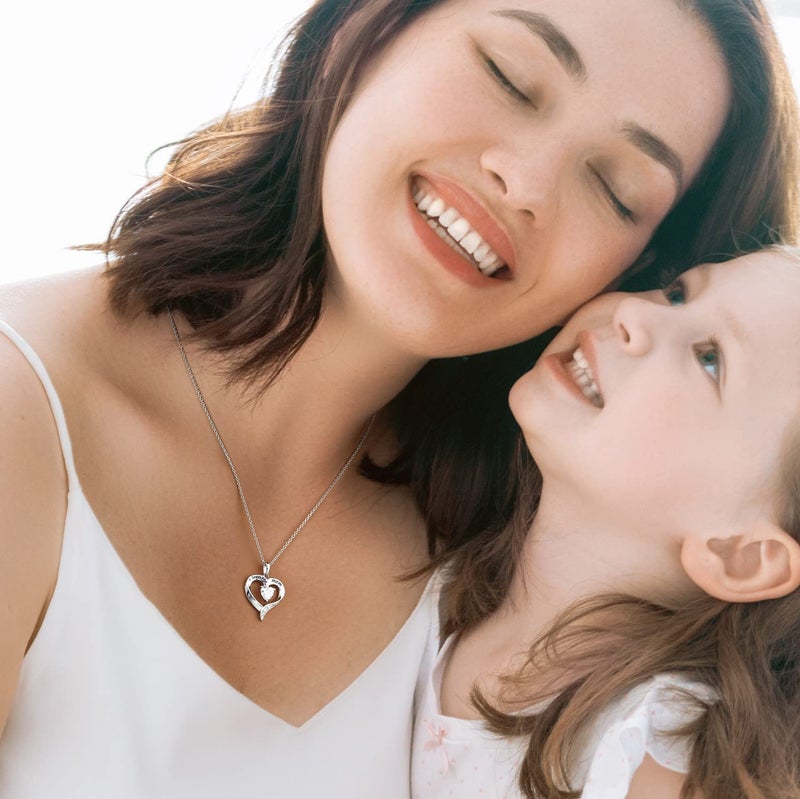 NINAMAID Mom Necklace 925 Sterling Silver Heart Necklaces for Women Engraved I Love You You Mom Gifts for Mom From Daughter - Image 2
