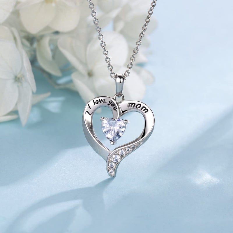 NINAMAID Mom Necklace 925 Sterling Silver Heart Necklaces for Women Engraved I Love You You Mom Gifts for Mom From Daughter - Image 4